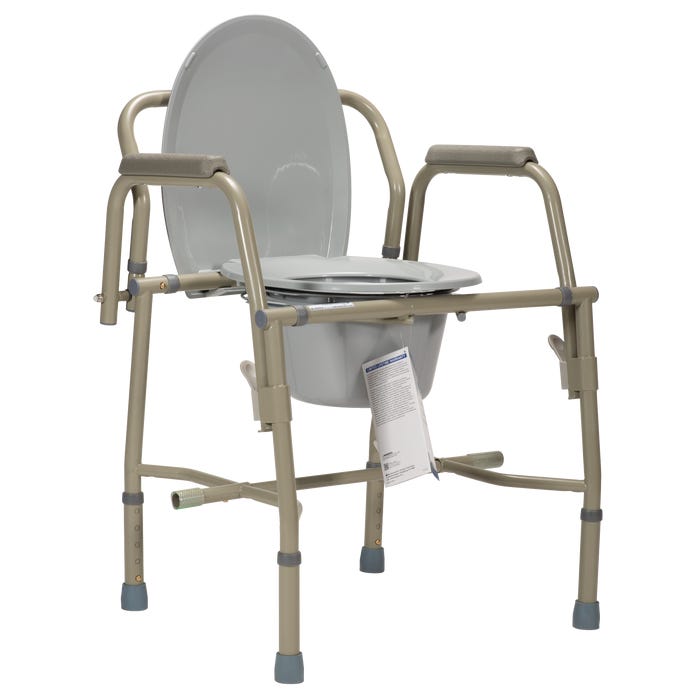 Dynarex Drop Arm Folding Commode - Portable Toilet Chair with Easy Access Arms