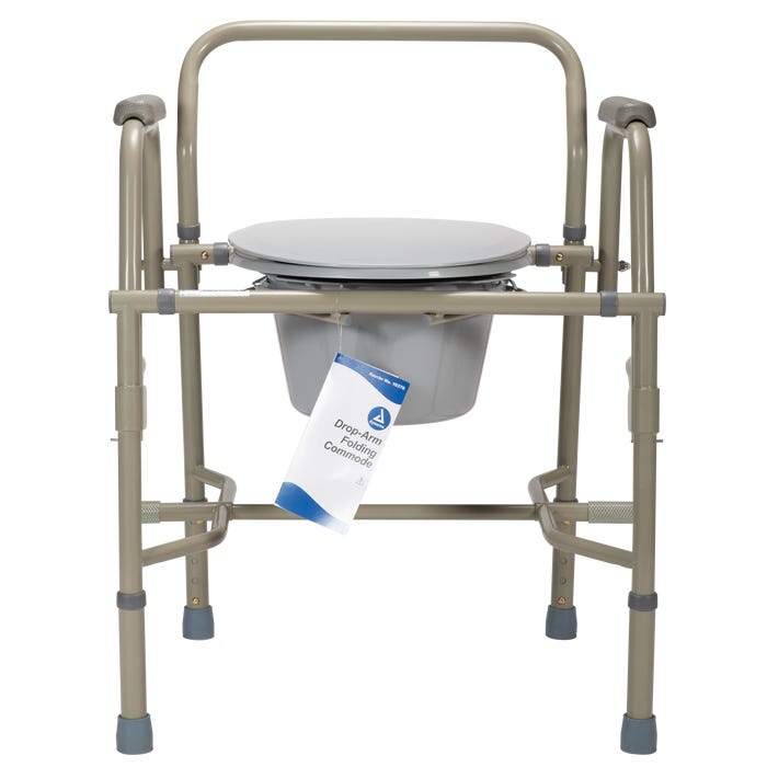 Dynarex Drop Arm Folding Commode - Portable Toilet Chair with Easy Access Arms